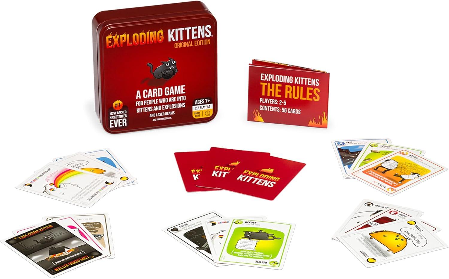 imageExploding Kittens Original Edition in Collectible Tin  Fun ampamp Hilarious Card Game for Kids and Adults Ideal for Party Family Game Night and Party 56 Cards IncludedTravel Ready Tin