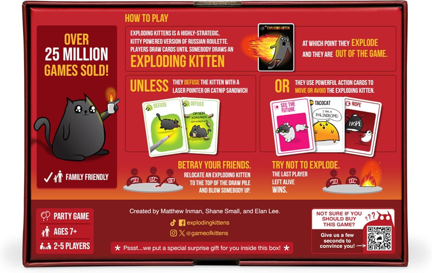 imageExploding Kittens Original Edition in Collectible Tin  Fun ampamp Hilarious Card Game for Kids and Adults Ideal for Party Family Game Night and Party 56 Cards IncludedOriginal Edition