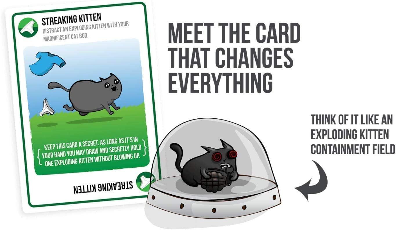 imageExploding Kittens Original Edition in Collectible Tin  Fun ampamp Hilarious Card Game for Kids and Adults Ideal for Party Family Game Night and Party 56 Cards IncludedExpansion Streaking Kittens