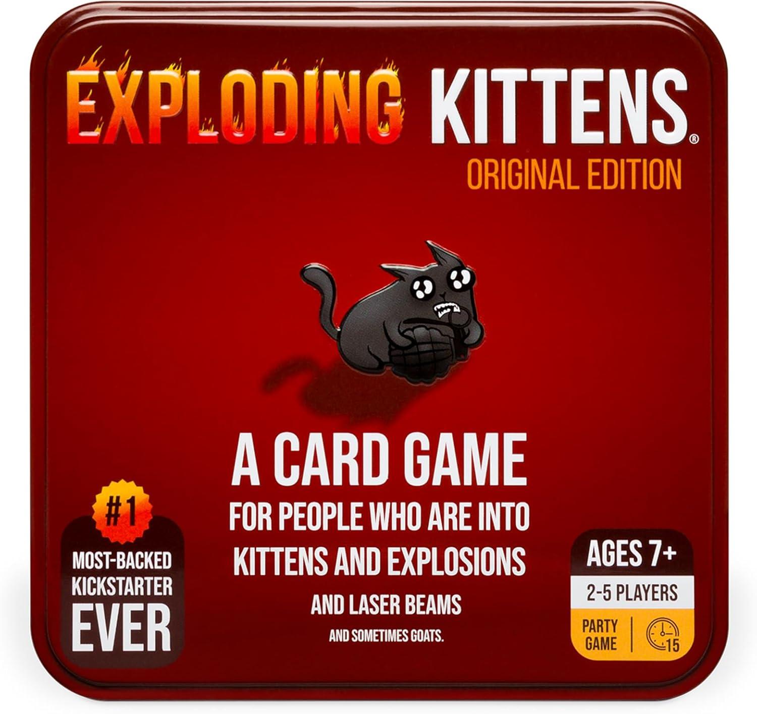 imageExploding Kittens Original Edition in Collectible Tin  Fun ampamp Hilarious Card Game for Kids and Adults Ideal for Party Family Game Night and Party 56 Cards IncludedTravel Ready Tin