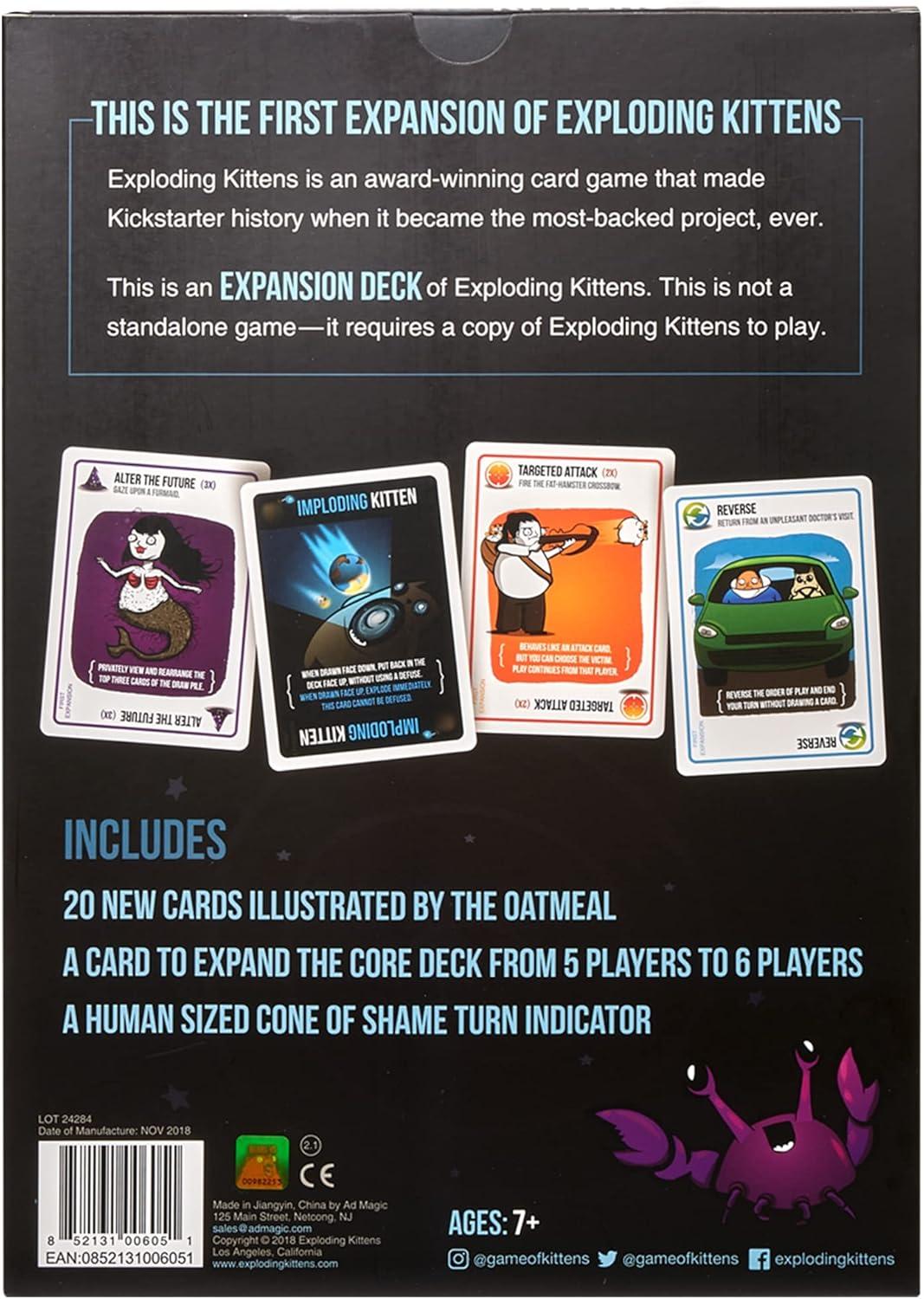 imageExploding Kittens Original Edition in Collectible Tin  Fun ampamp Hilarious Card Game for Kids and Adults Ideal for Party Family Game Night and Party 56 Cards IncludedExpansion Imploding Kittens