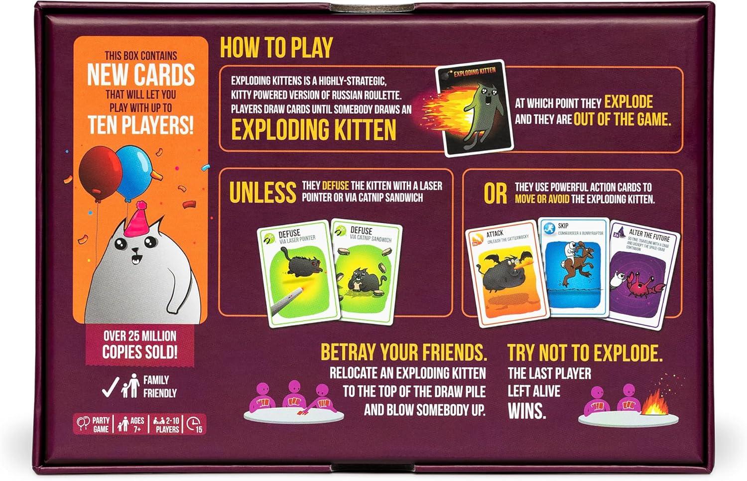 imageExploding Kittens Original Edition in Collectible Tin  Fun ampamp Hilarious Card Game for Kids and Adults Ideal for Party Family Game Night and Party 56 Cards IncludedLarger Party Edition
