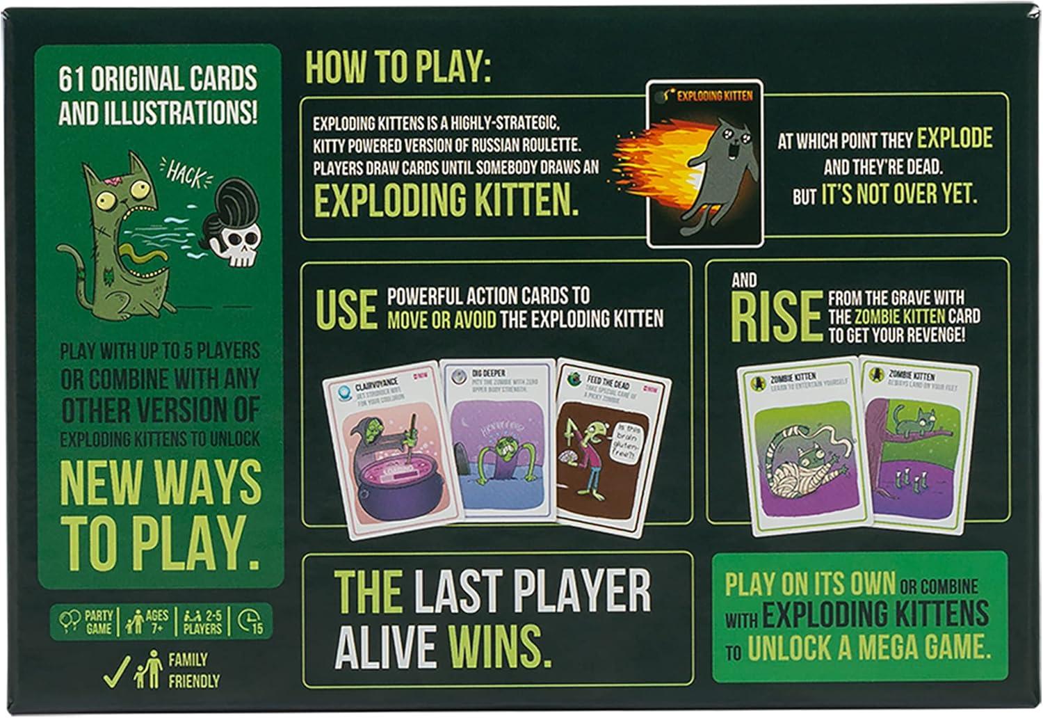 imageExploding Kittens Original Edition in Collectible Tin  Fun ampamp Hilarious Card Game for Kids and Adults Ideal for Party Family Game Night and Party 56 Cards IncludedZombie Kittens
