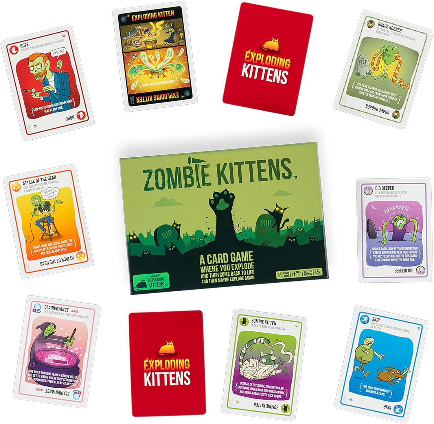 imageExploding Kittens Original Edition in Collectible Tin  Fun ampamp Hilarious Card Game for Kids and Adults Ideal for Party Family Game Night and Party 56 Cards IncludedZombie Kittens