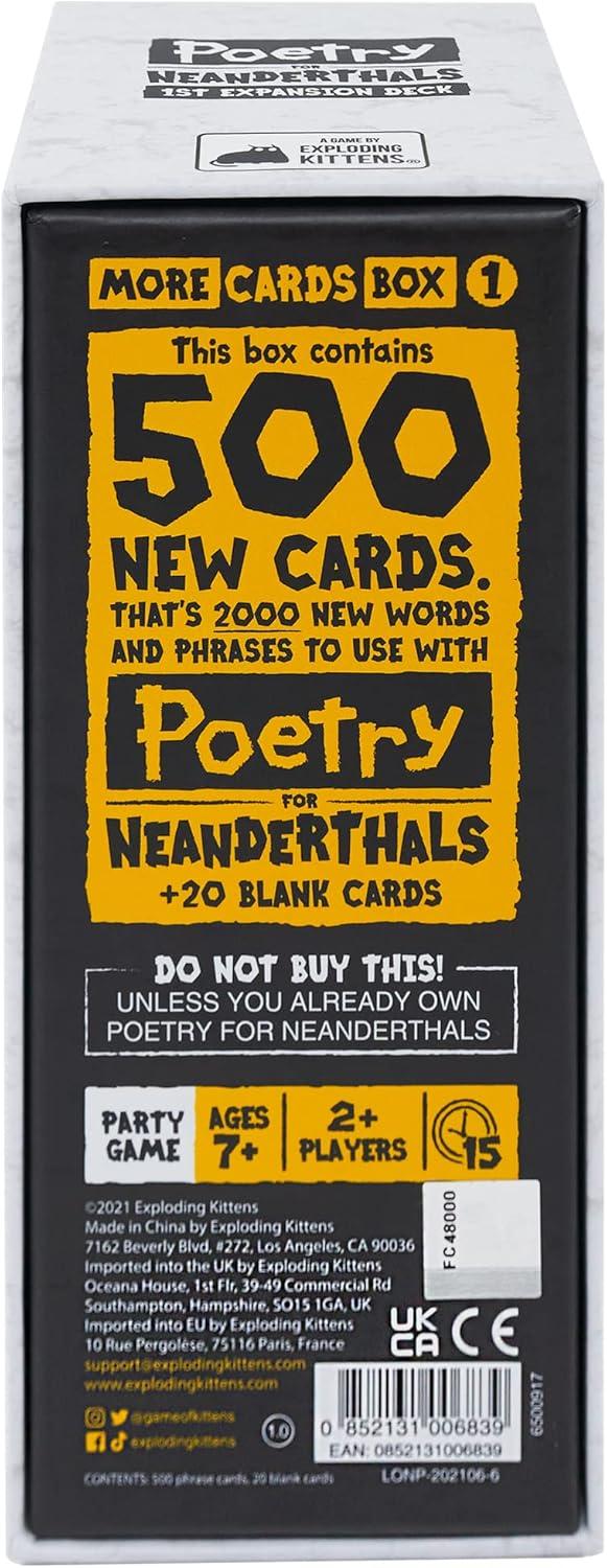 imageExploding Kittens Poetry for Neanderthals 2 Players  Ages 7  15 Minutes to Play  Competitive Word Guessing Game  Party Game Family Game Night Kid and Adult Card GameExpansion Pack