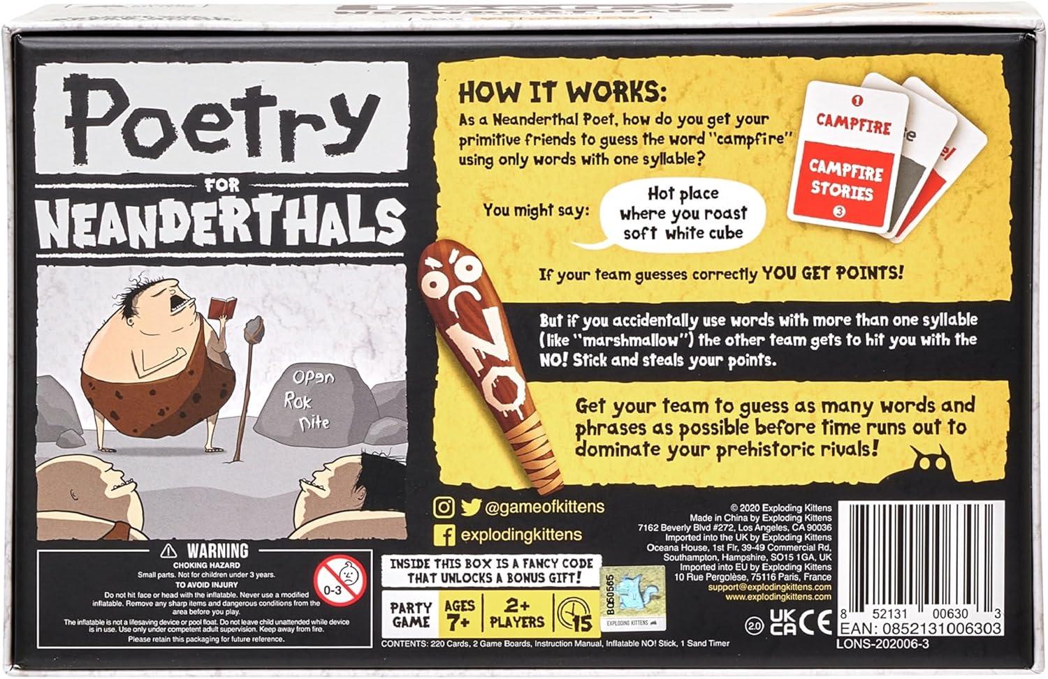 imageExploding Kittens Poetry for Neanderthals 2 Players  Ages 7  15 Minutes to Play  Competitive Word Guessing Game  Party Game Family Game Night Kid and Adult Card GamePoetry for Neanderthals
