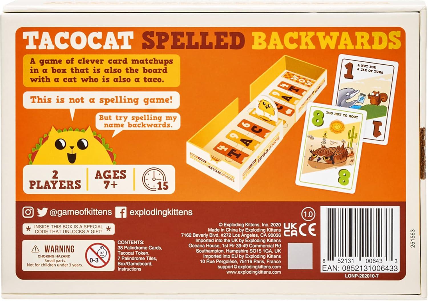 imageExploding Kittens Tacocat Spelled Backwards 2 Players  Ages 7  15 Minutes to Play  Clever Family Board Game  Couples Game Family Game Night Kid and Adult Board GameSmall to Medium