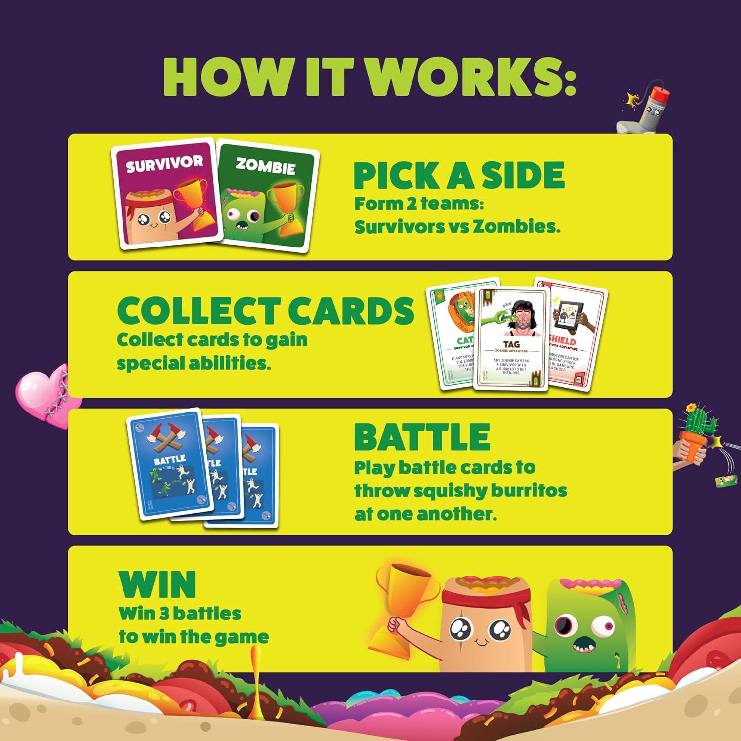 imageExploding Kittens Throw Throw Burrito Extreme Outdoor Edition 26 Players  Ages 7  15 Minutes to Play  Jumbo Dodgeball Card Game  Party Game Family Game Night Kid and Adult Card GameZombie Burrito