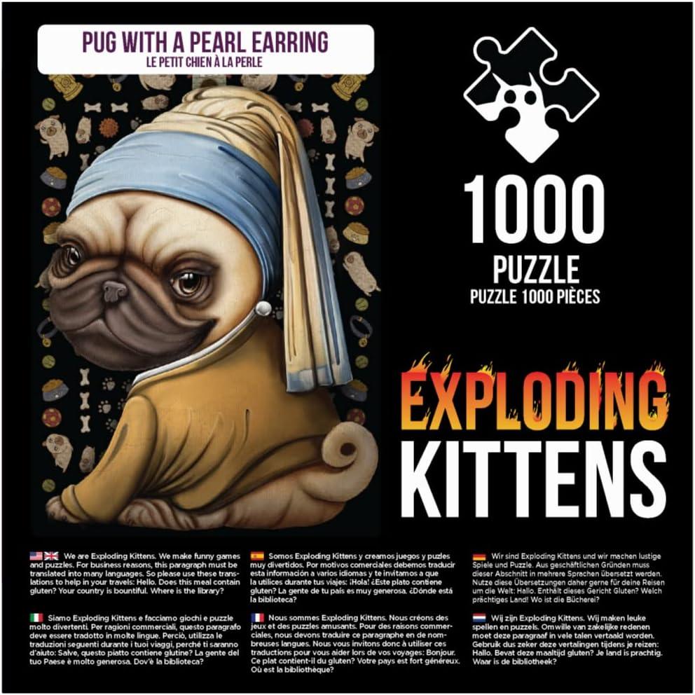 imagePug with a Pearl Earring Jigsaw Puzzle by Exploding Kittens  1000 Pieces Jigsaw Puzzle for Adults Teens and Kids  Dog Puzzle Funny Puzzle Art Puzzle