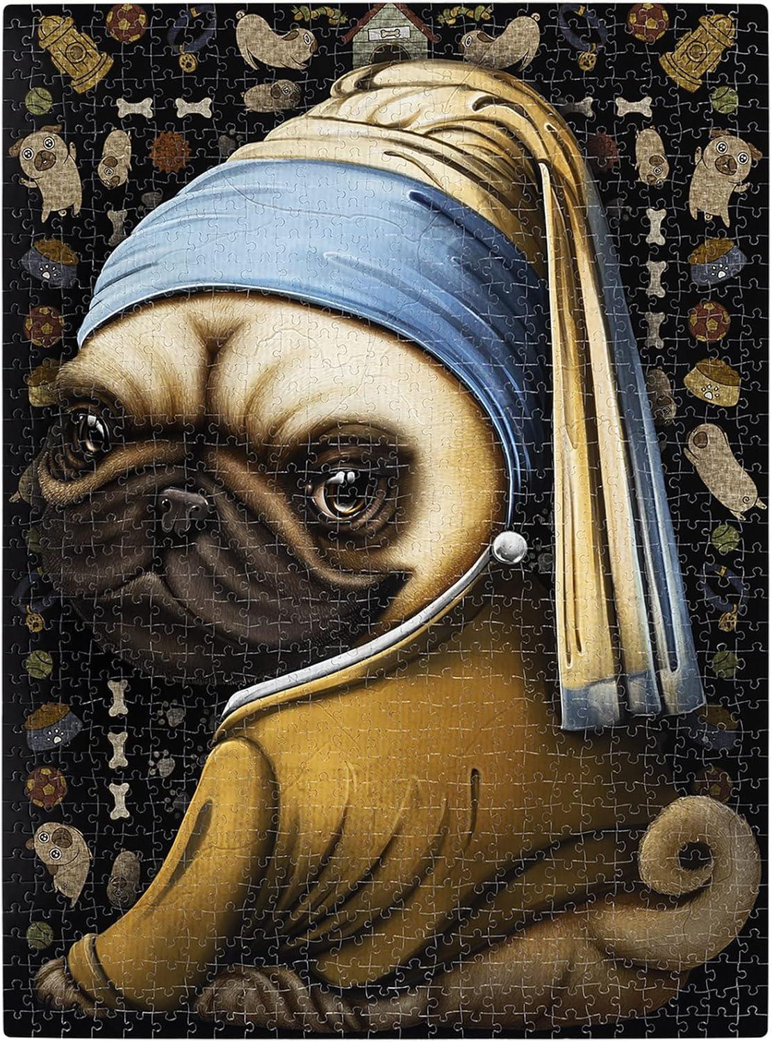 imagePug with a Pearl Earring Jigsaw Puzzle by Exploding Kittens  500 Pieces Jigsaw Puzzle for Adults Teens and Kids  Dog Puzzle Funny Puzzle Art Puzzle