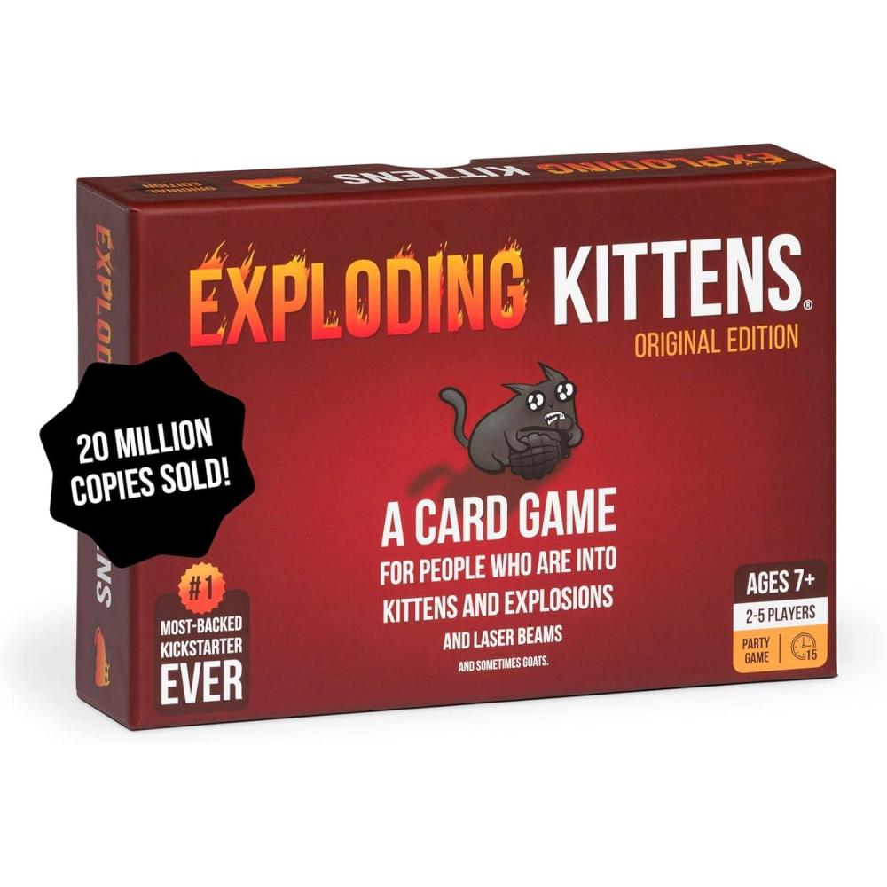 imageExploding Kittens Original Edition in Collectible Tin  Fun ampamp Hilarious Card Game for Kids and Adults Ideal for Party Family Game Night and Party 56 Cards IncludedOriginal Edition